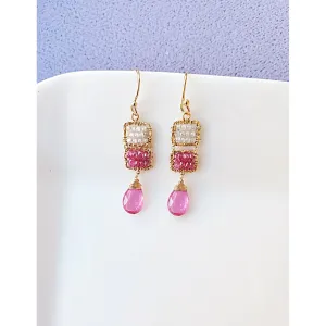 Rose Double Box Earrings 4244 with Pink Sapphires and White Zircons by Michelle Pressler Jewelry