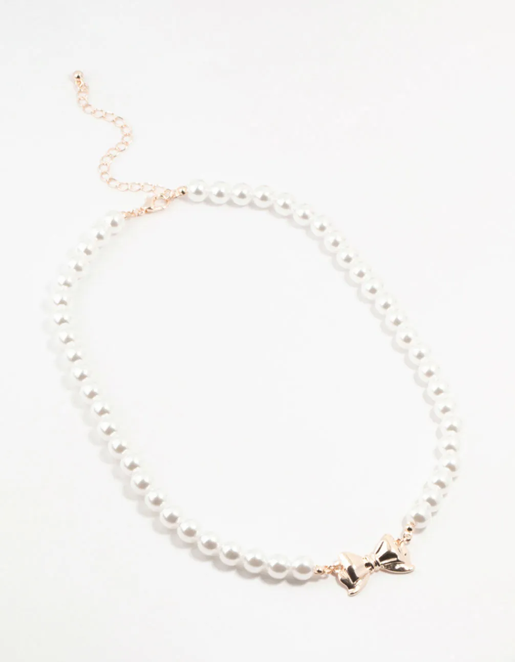 Rose Gold Pearl Bow Pendant Necklace