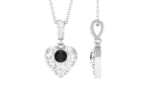 Round Black Spinel and Moissanite Heart Pendant with Decorative Bail