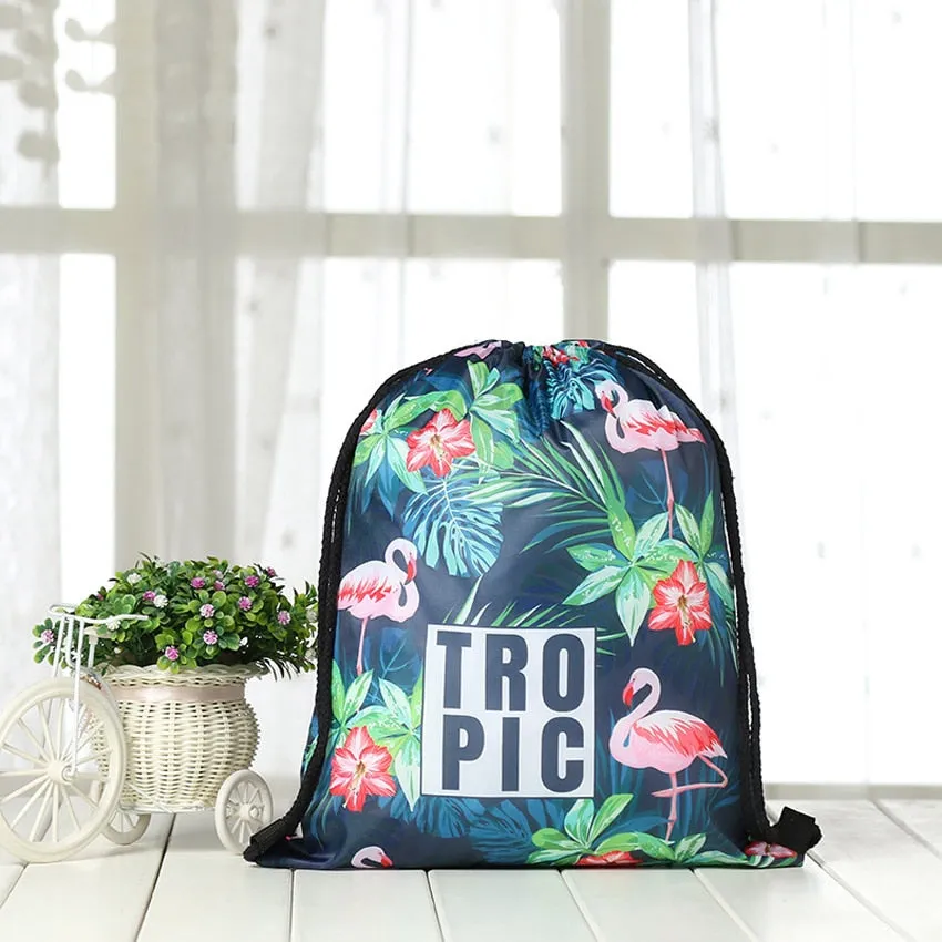 Round Microfiber Green Leaves  Beach Towel with Drawstring Bag