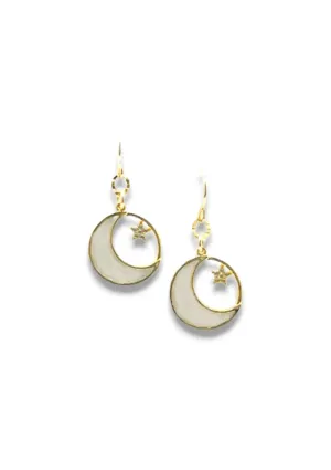 Round Moon Star Mother of Pearl Earrings