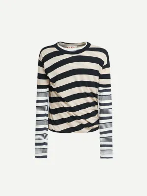 Round Neck Sweater in Faded Cotton Stripe
