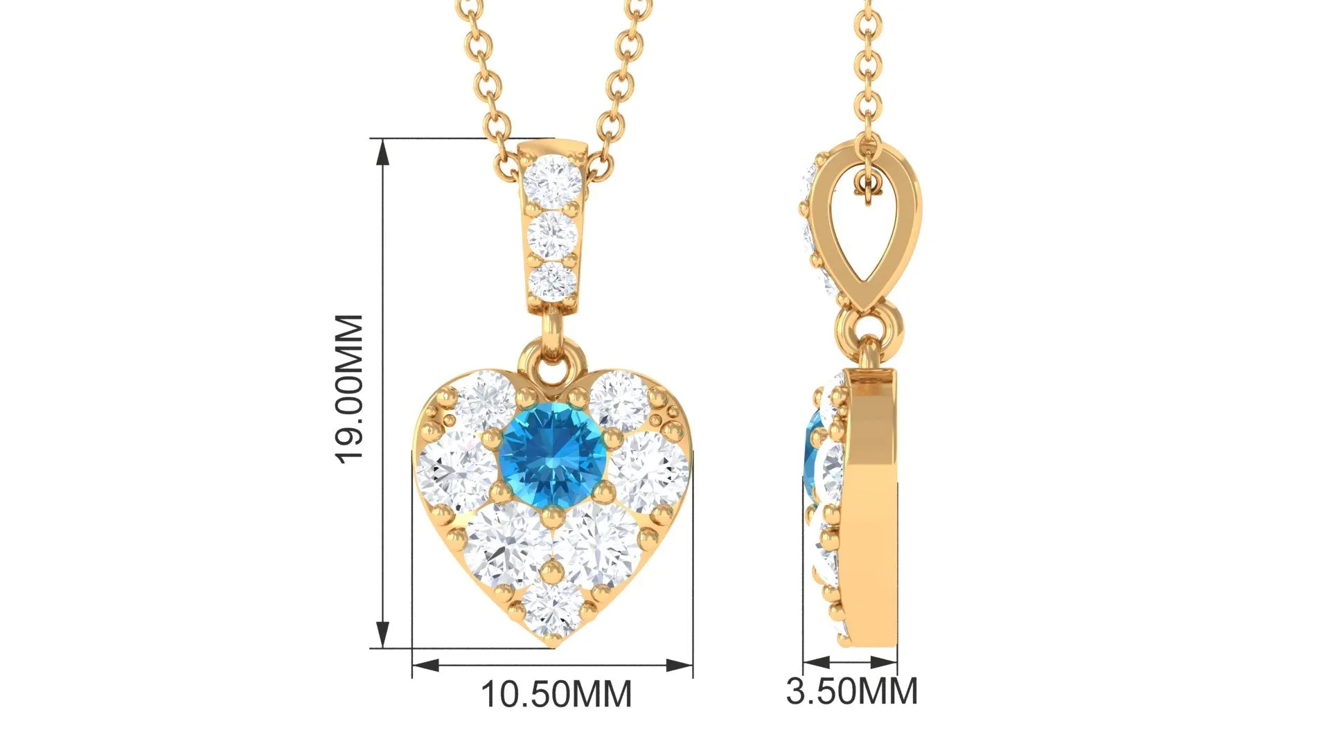 Round Swiss Blue Topaz and Moissanite Heart Pendant with Decorative Bail