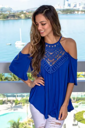 Royal Blue Cold Shoulder Top
