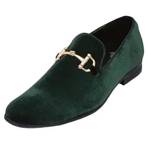 Royal shoes men's hunter green velvet slip on gold buckle fashion design