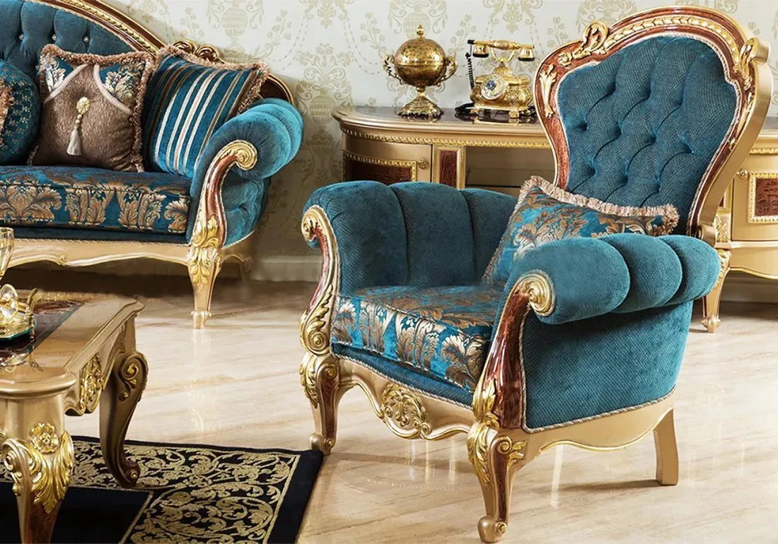 Royal Style Wooden Hand Carved Walnut Sofa Set