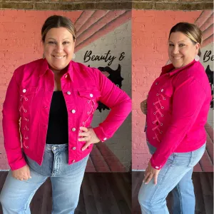 Rubies   Honey Magenta Laced Up Denim Jacket