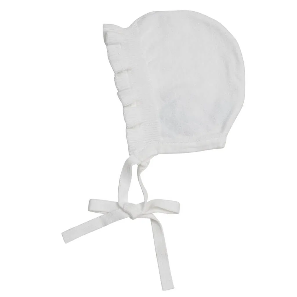Ruffle Knit Bonnet - White