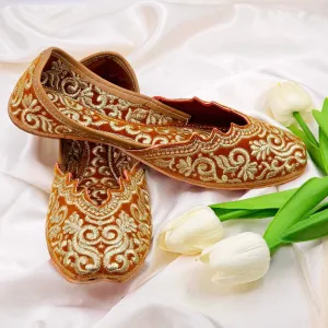 Rust Gold Double Cushion Zari Work Handcrafted Jutti