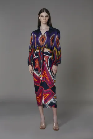 Saaksha & KinniÂ    I   Afghani circle knot shirtAfghani heart pinched skirt Blouse - Cotton SilkSkirt - Satin / Cotton Silk Blouse - Olive BlackTrousers - Purple   SS22106  SS22107