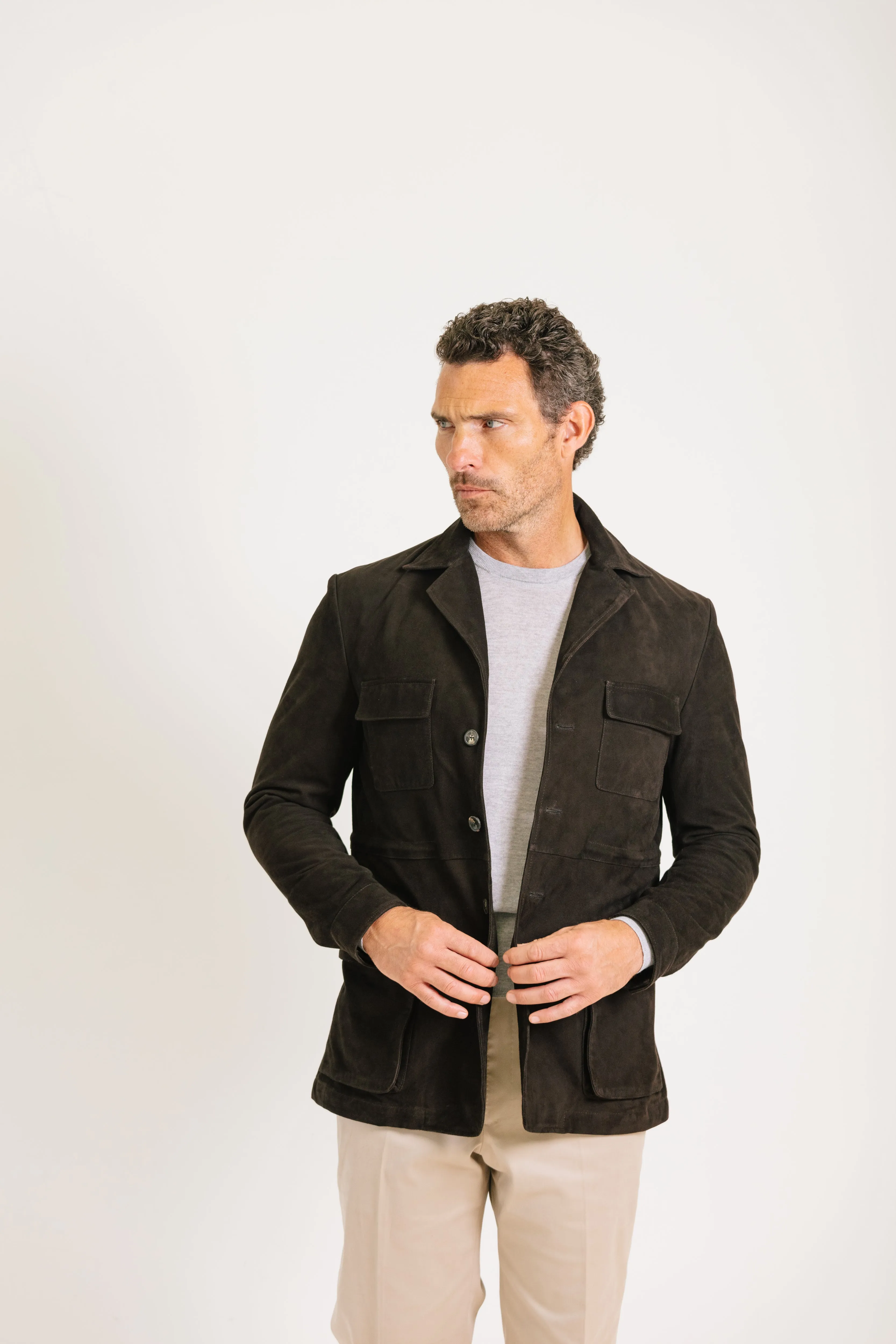 Safari Jacket in Chocolate Brown Suede