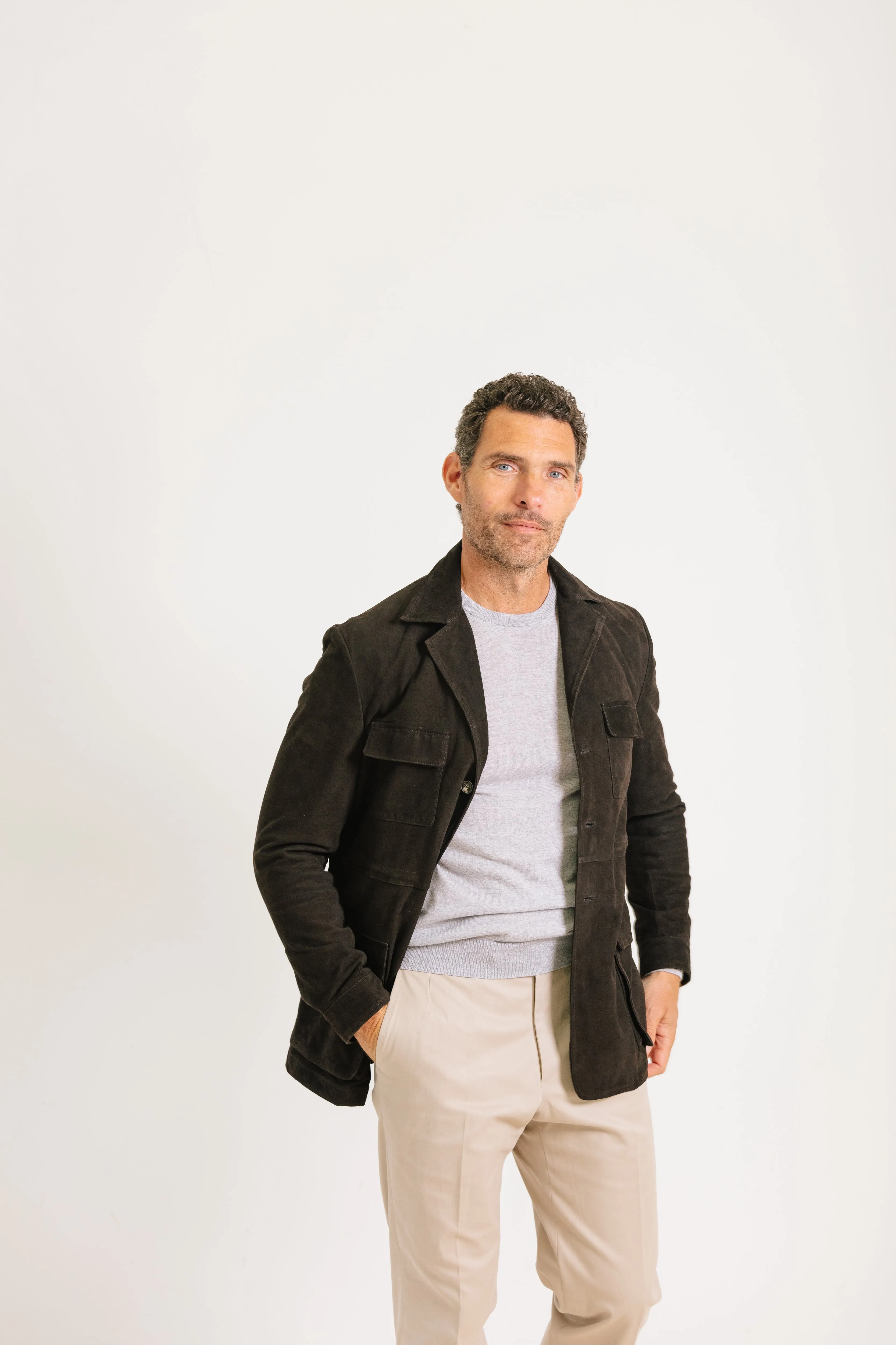 Safari Jacket in Chocolate Brown Suede