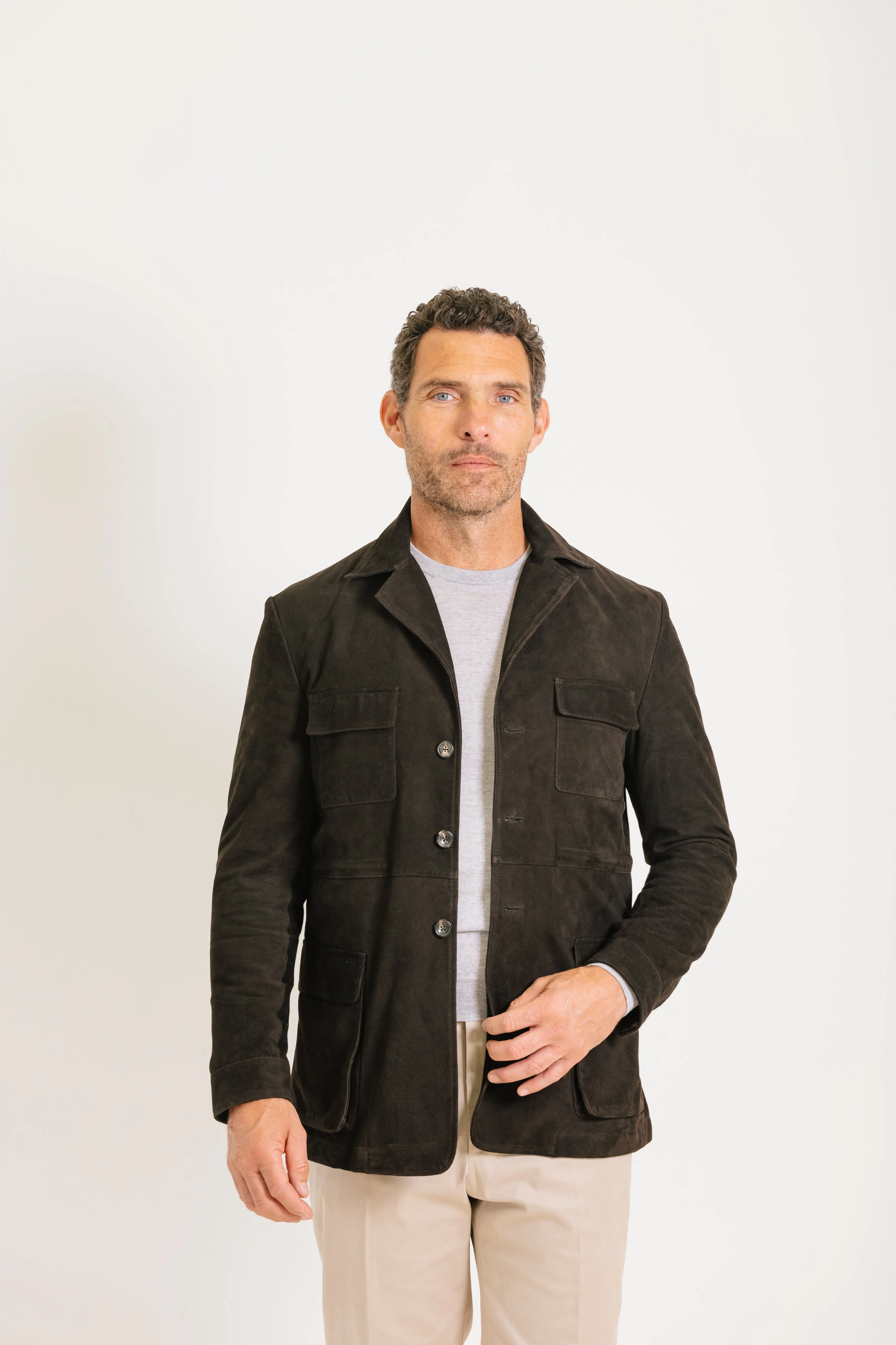 Safari Jacket in Chocolate Brown Suede