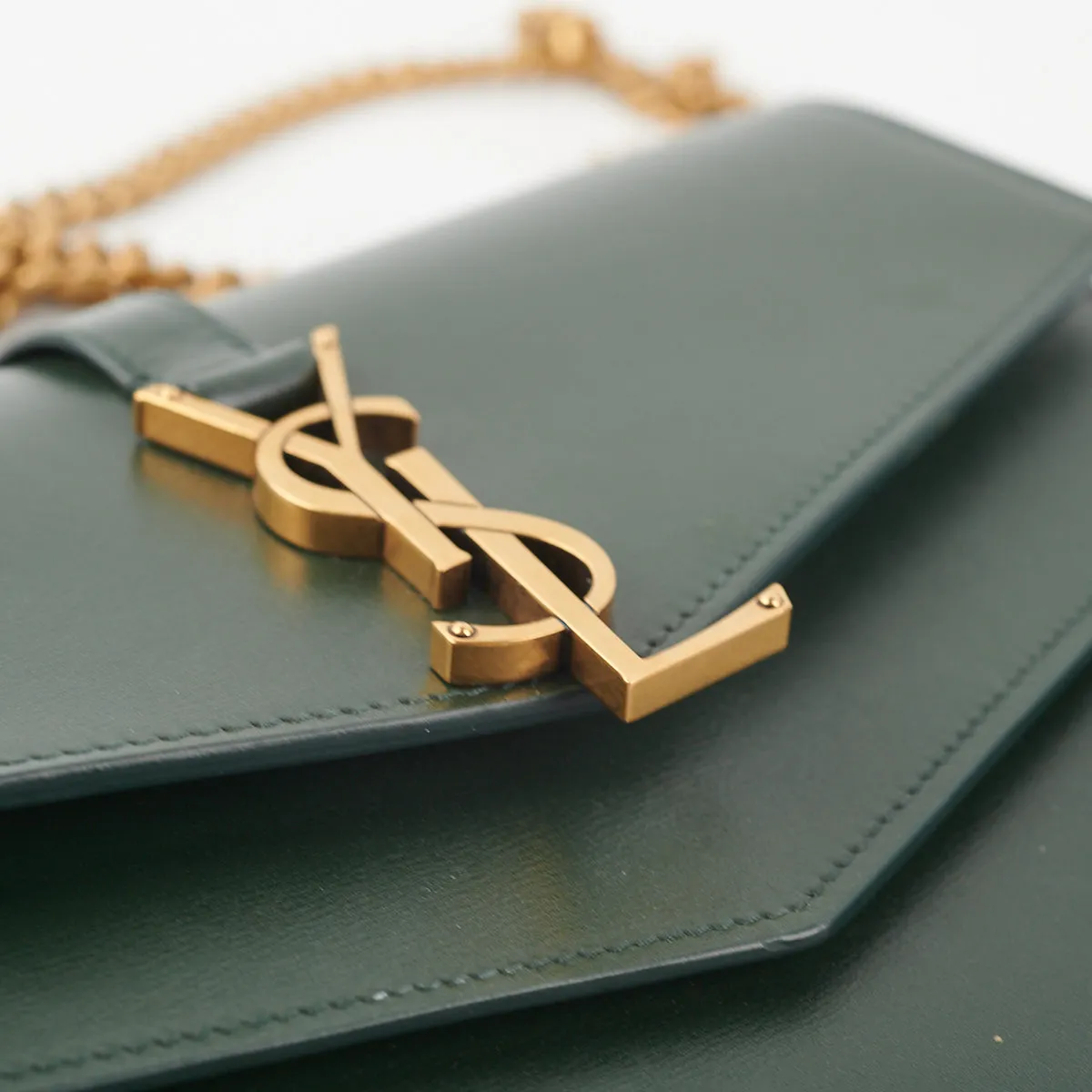 Saint Laurent Medium Sulpice Flap Wallet on Chain Green