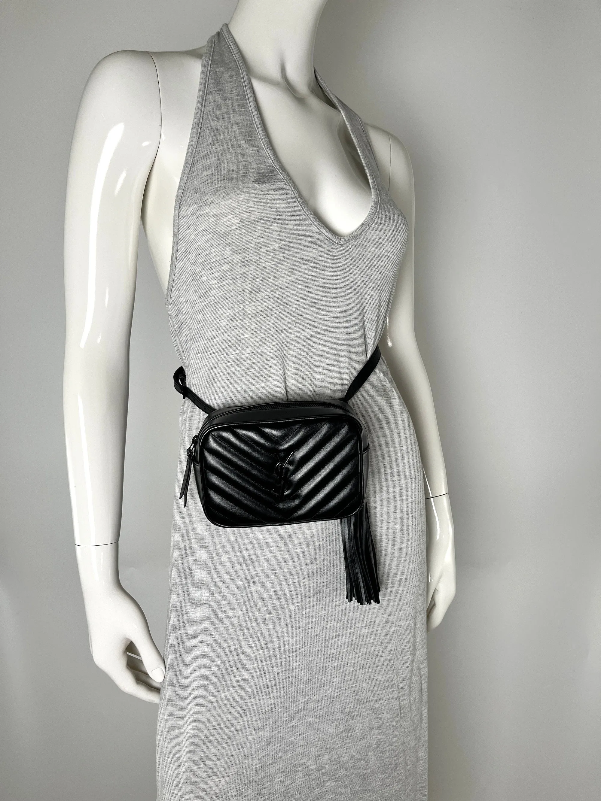 Saint Laurent YSL So Black Leather Chevron Bum Bag Waistbag