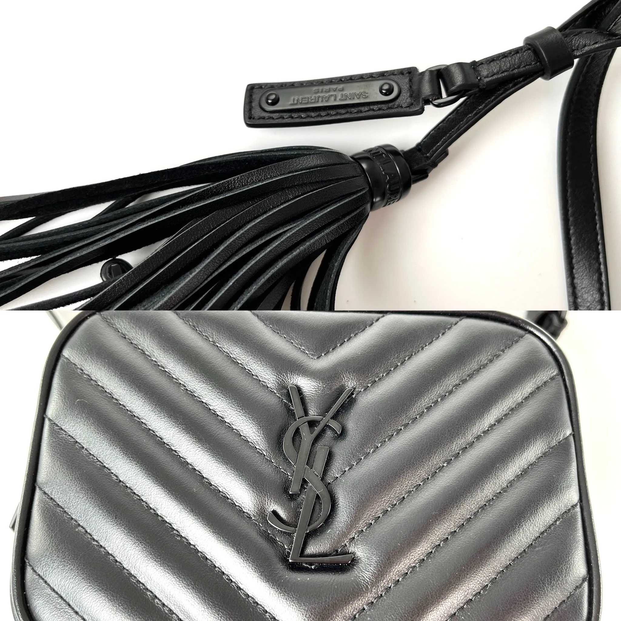 Saint Laurent YSL So Black Leather Chevron Bum Bag Waistbag