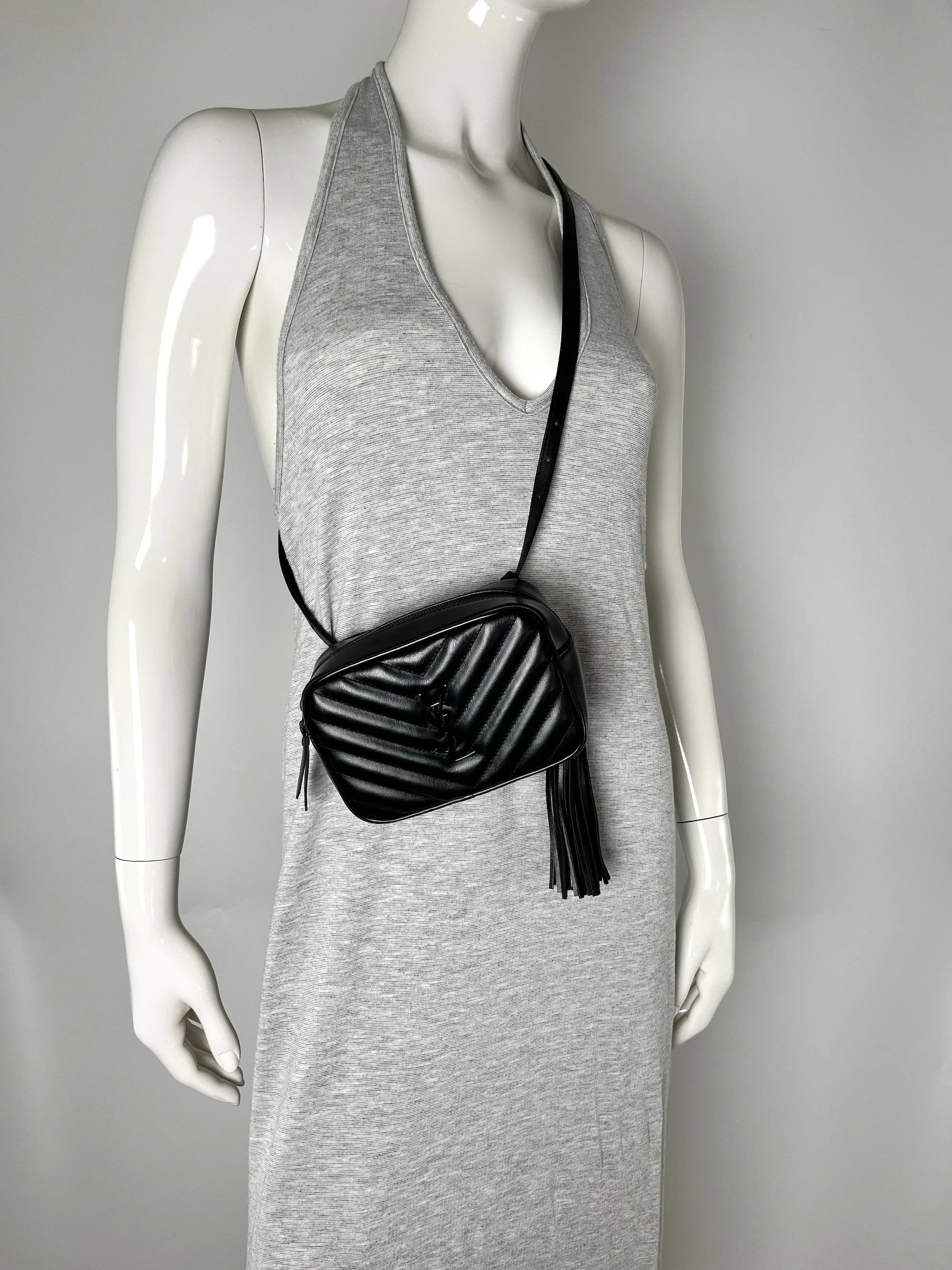 Saint Laurent YSL So Black Leather Chevron Bum Bag Waistbag
