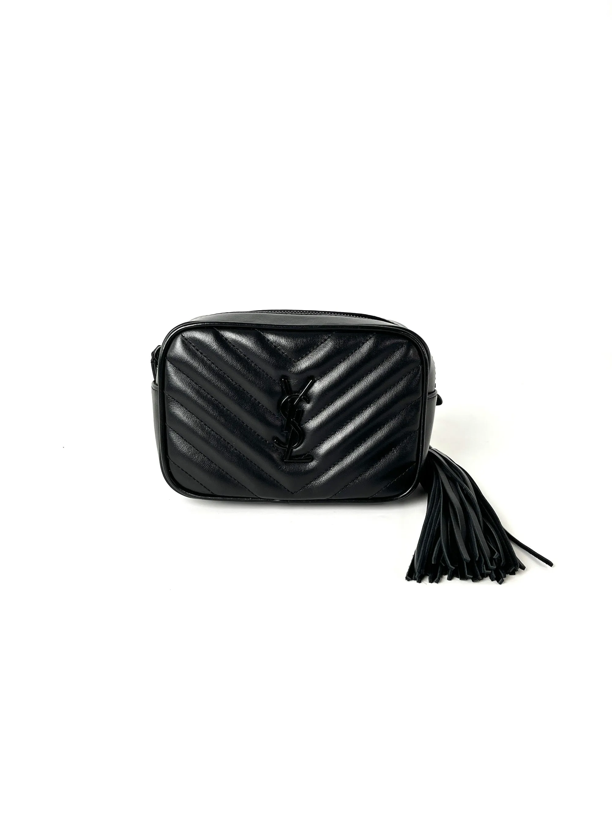 Saint Laurent YSL So Black Leather Chevron Bum Bag Waistbag