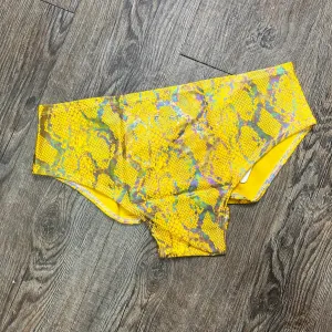 SALE - Low-Rise Cheeky Scrunch Bikini - Yellow Holographic Snakeskin