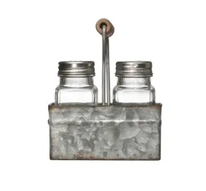 Salt & Pepper Shakers in Metal Caddy