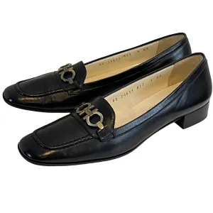 Salvatore Ferragamo Black Leather Gancini Logo Loafers Size 7 4A