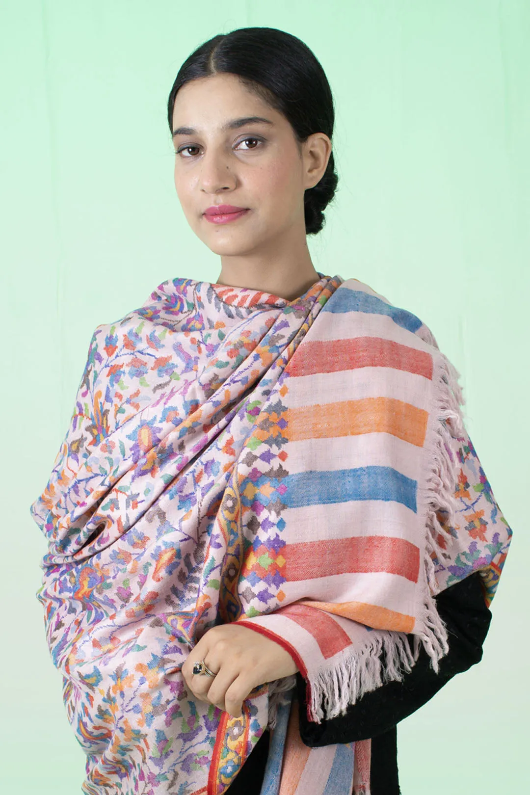 Samara Ivory Floral Jamavar Pashmina Shawl