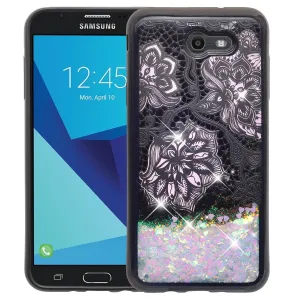 Samsung Galaxy J7 V / J7 (2017) / J7 Perx / J7 Sky Pro / J7 Prime / Galaxy Halo Case Luxury Bling Liquid Glitter Quicksand Cover -  Pink Flowers White