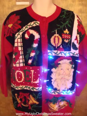 Santa and Candy Canes Cute Christmas Sweater with Lights