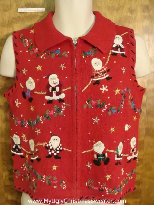 Santa Conga Line Red Ugliest Christmas Sweater Vest