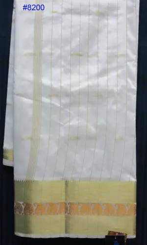 Saree 8200 White Silk Kanjiviram Cocktail Evening Wear Sari Shieno Sarees