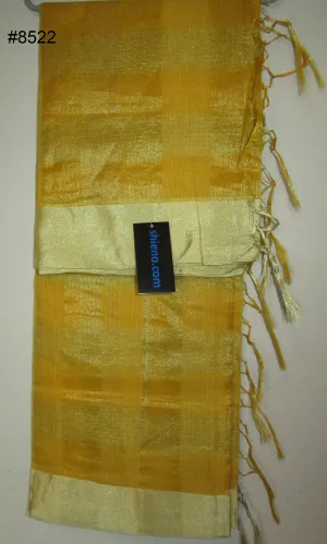 Saree 8522 Saffron Yellow color, Doria Gold Zari Border Sari Shieno Sarees