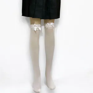 Satin Bow Thigh High Stockings