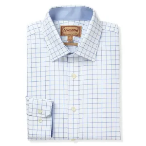 Schoffel Greenwich Single Cuff Classic Mens Shirt - Light Blue Check