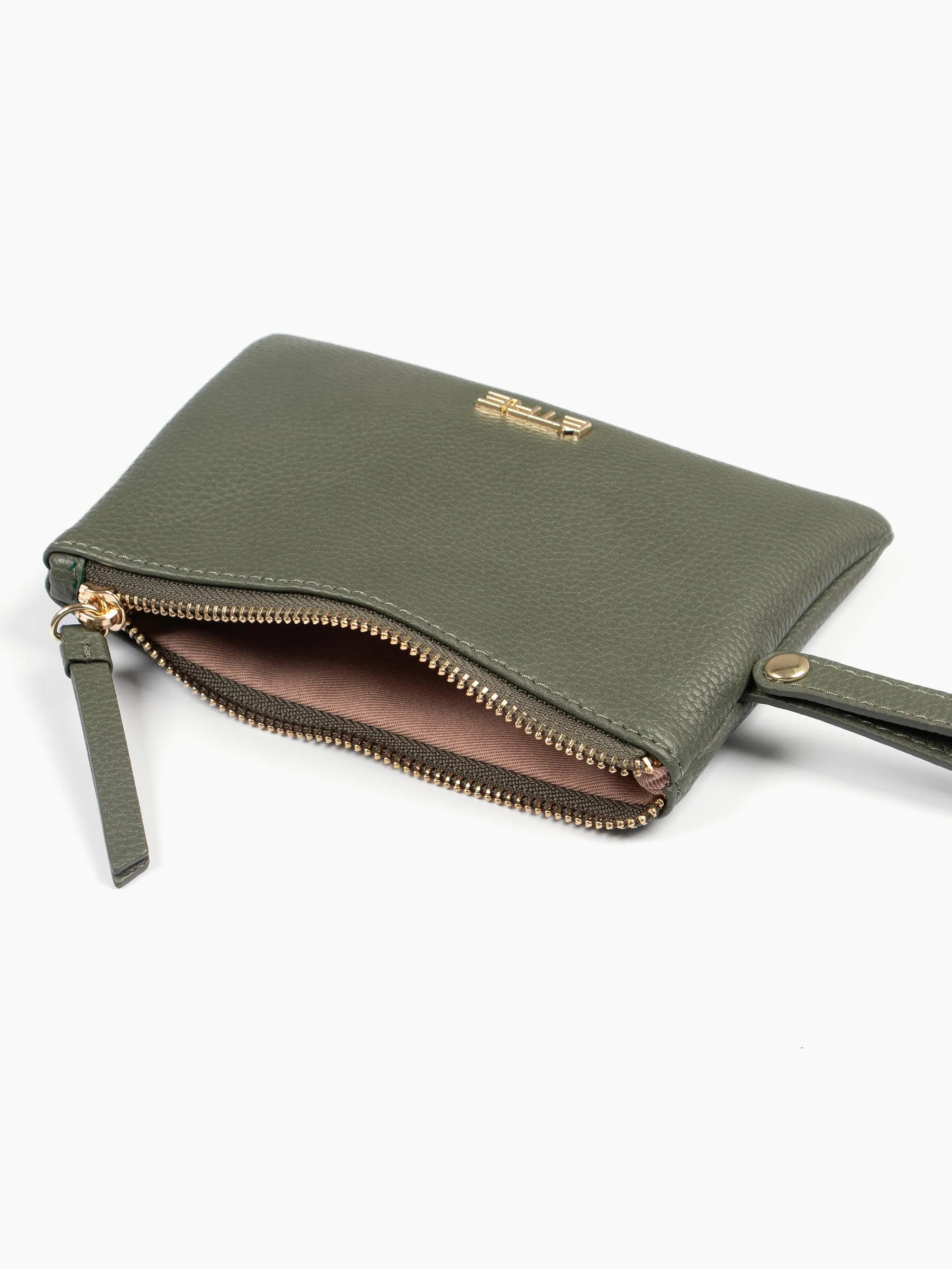 Scout Wristlet Purse - Khaki, Pebbled Faux Leather
