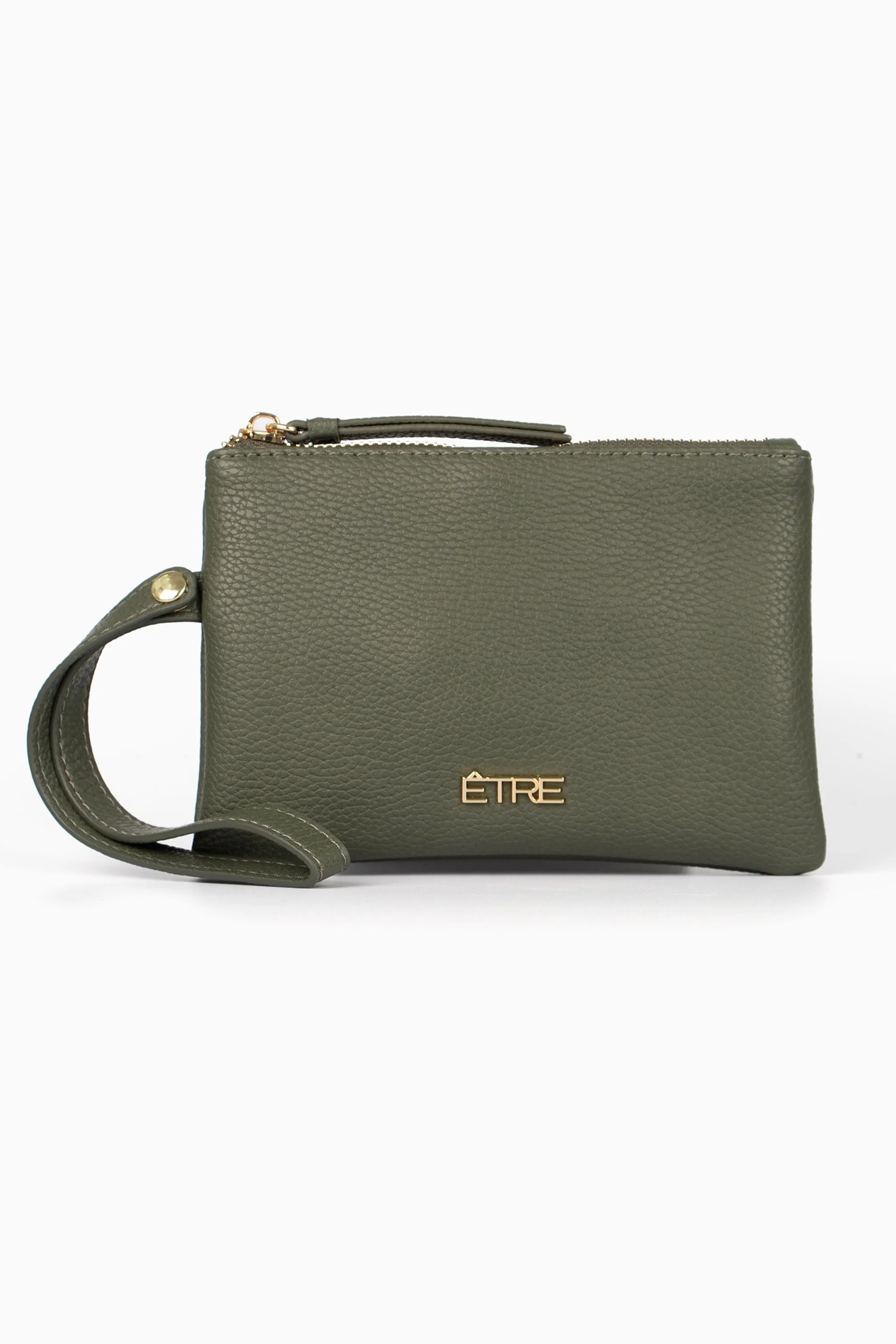 Scout Wristlet Purse - Khaki, Pebbled Faux Leather