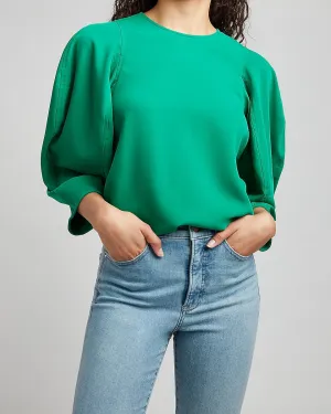 Seamed Balloon Sleeve Top in Green