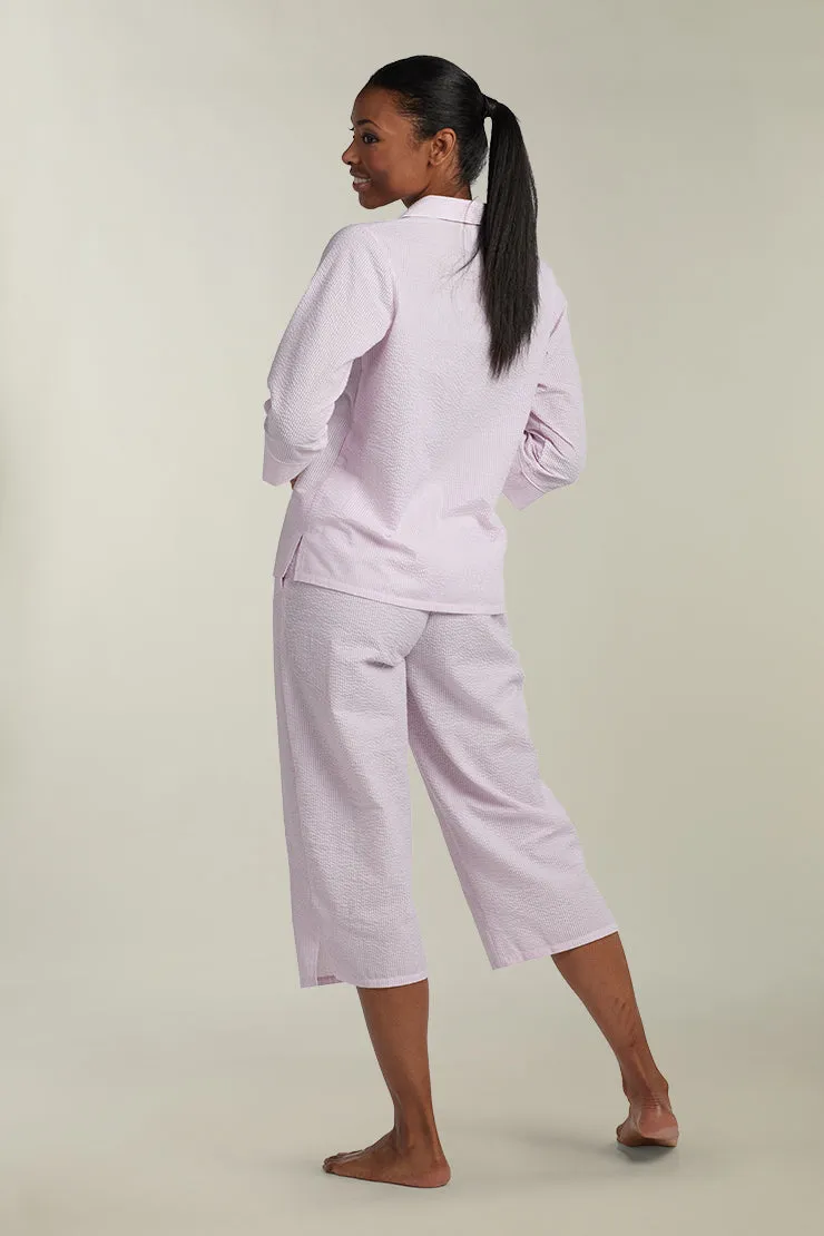 Seersucker Pajama Set - 3/4 Sleeves