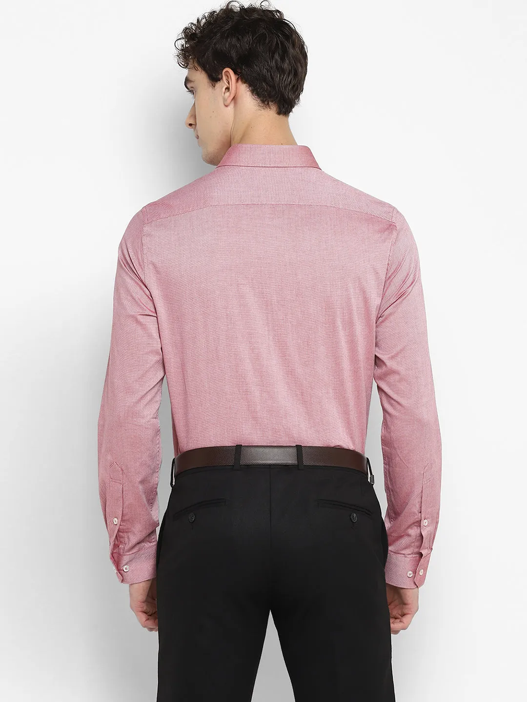 Self Design Red Slim Fit Formal Shirt