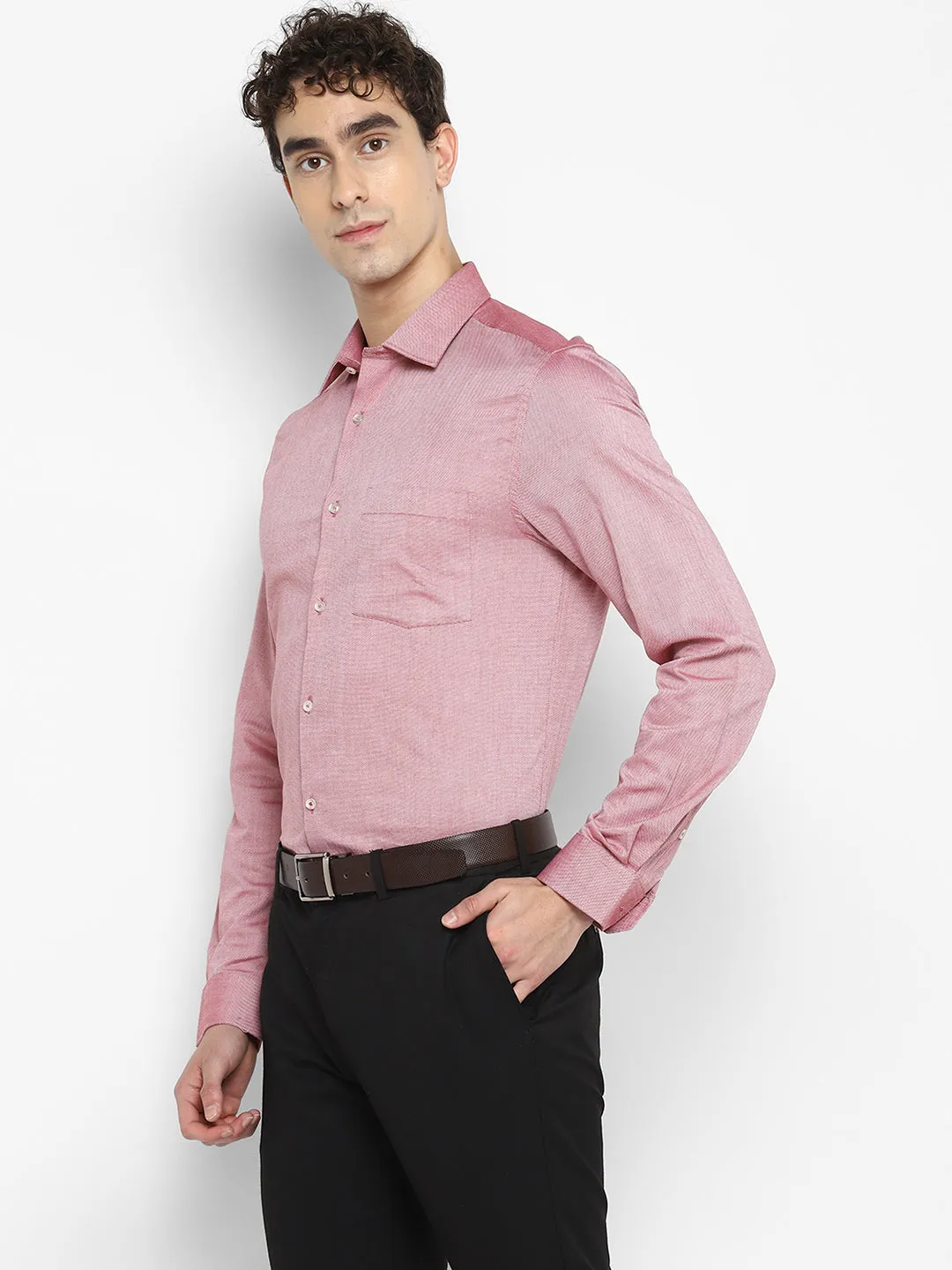 Self Design Red Slim Fit Formal Shirt
