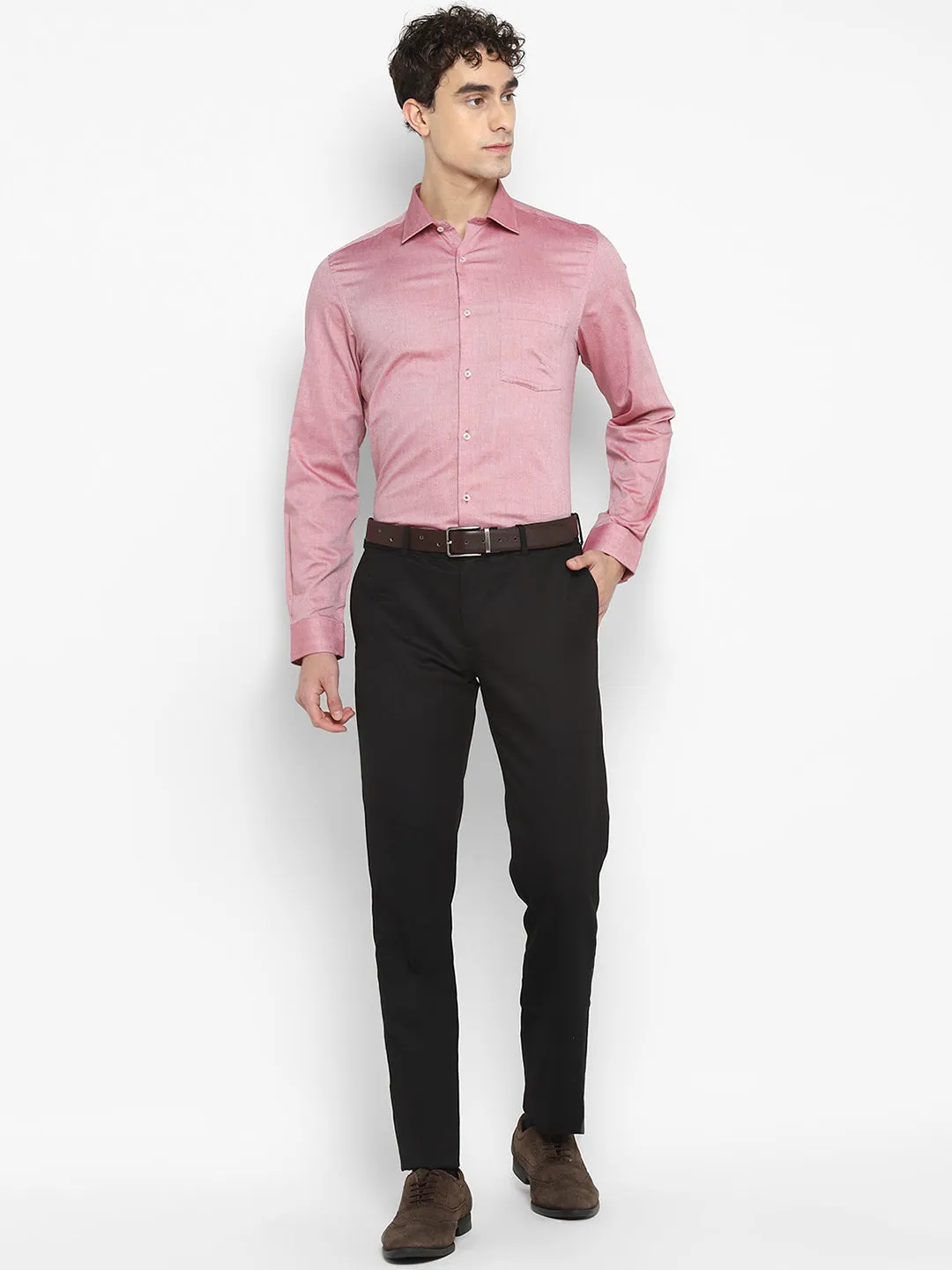 Self Design Red Slim Fit Formal Shirt