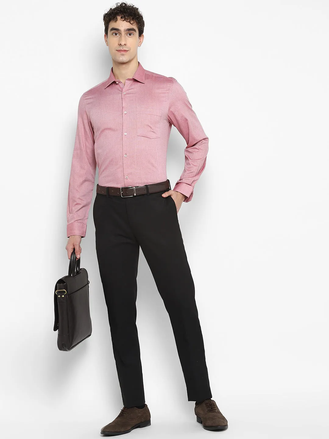 Self Design Red Slim Fit Formal Shirt