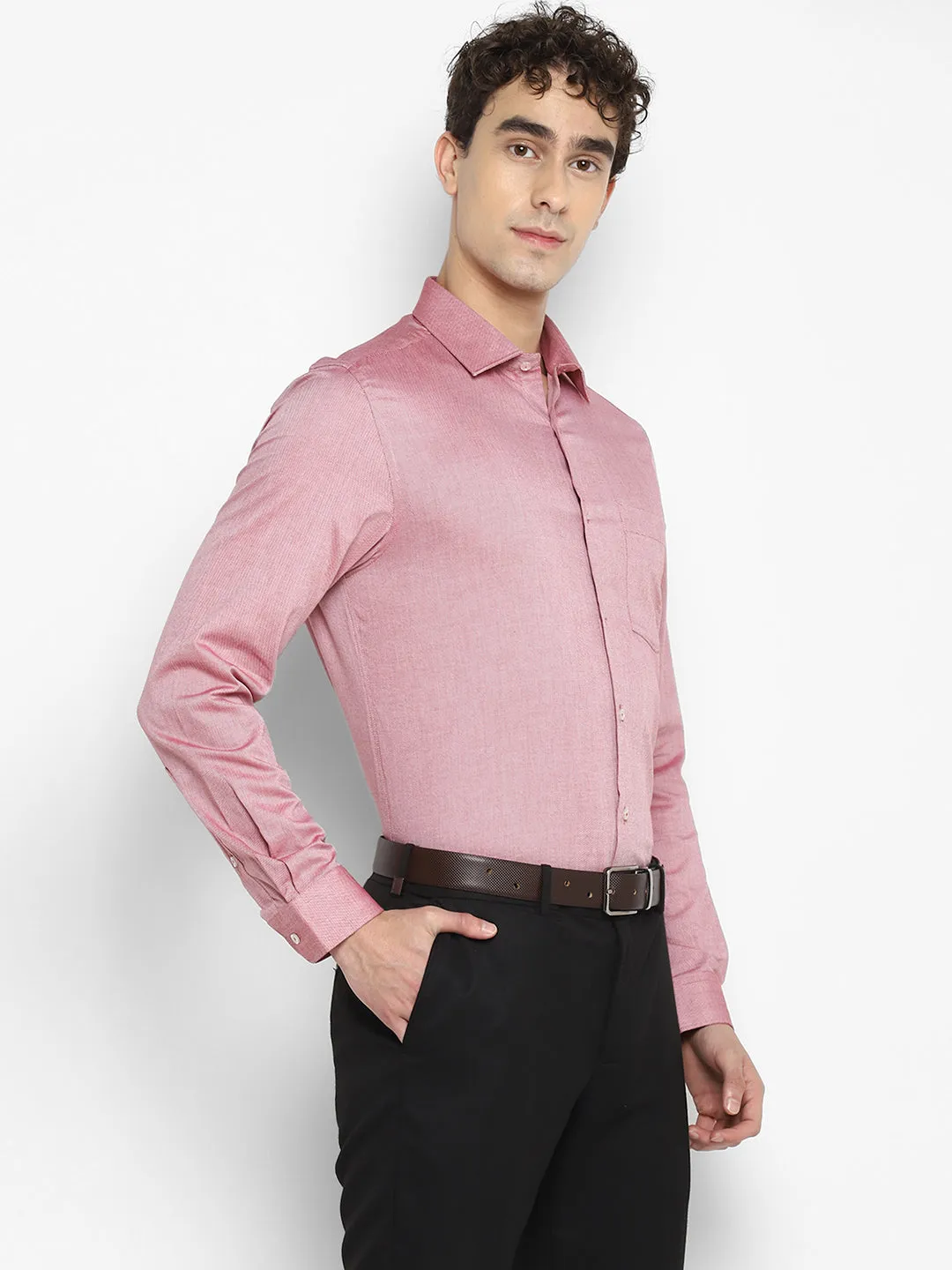 Self Design Red Slim Fit Formal Shirt