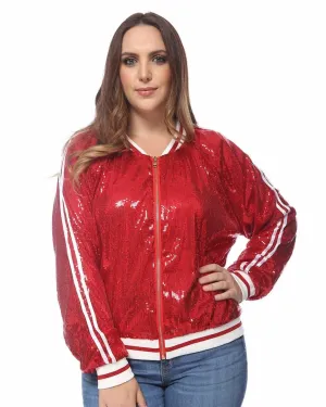 Sequin Bomber Jacket | Red