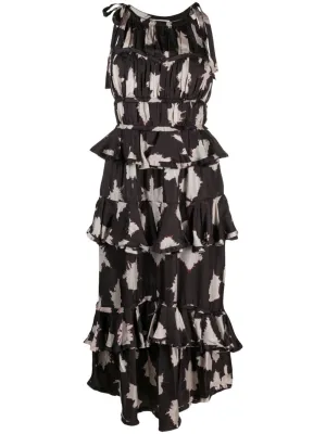 SERAFINA SHIBORI TIERED SILK MAXI DRESS