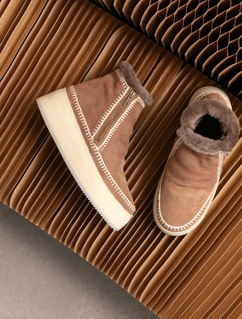 Setsu Platform Crochet Ankle Boot Camel Suede Natural