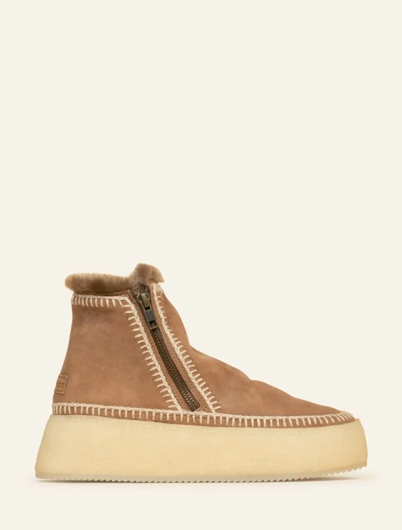 Setsu Platform Crochet Ankle Boot Camel Suede Natural