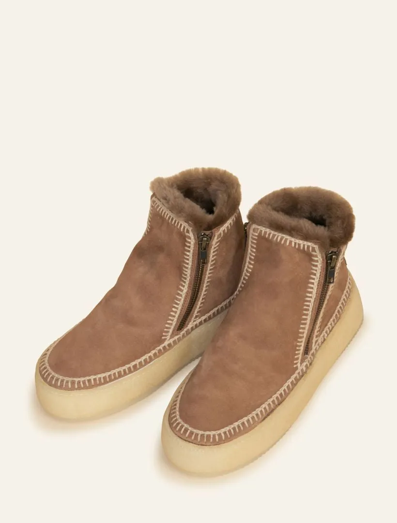 Setsu Platform Crochet Ankle Boot Camel Suede Natural