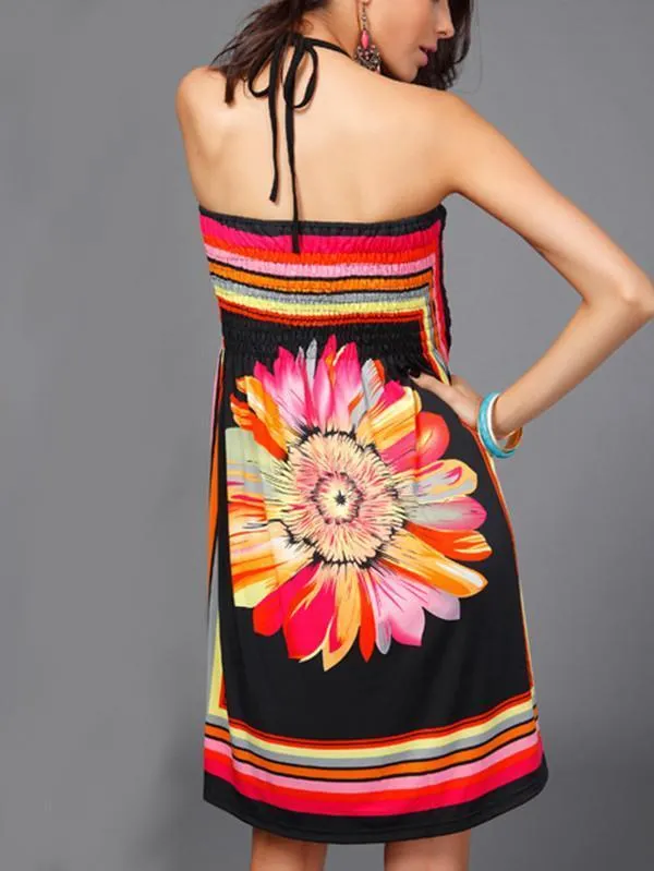 Sexy Bohemia Floral Halter Strapless A Line Mini Dress