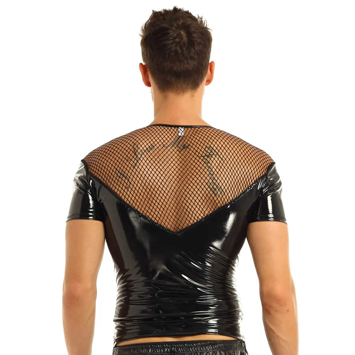 Sexy Fishnet Splice Punk Clubwear Costume Short Sleeve Style Men T-Shirt