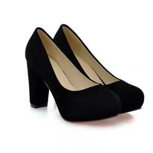Shallow Thick High Heels Round Toe High Heels